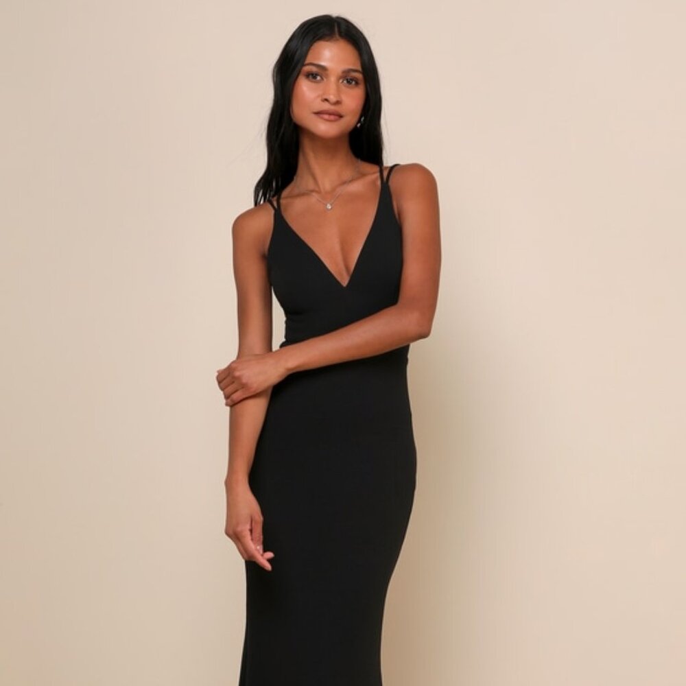 Lulus All This Allure Black Strappy Backless Mermaid Maxi Dress - Size L